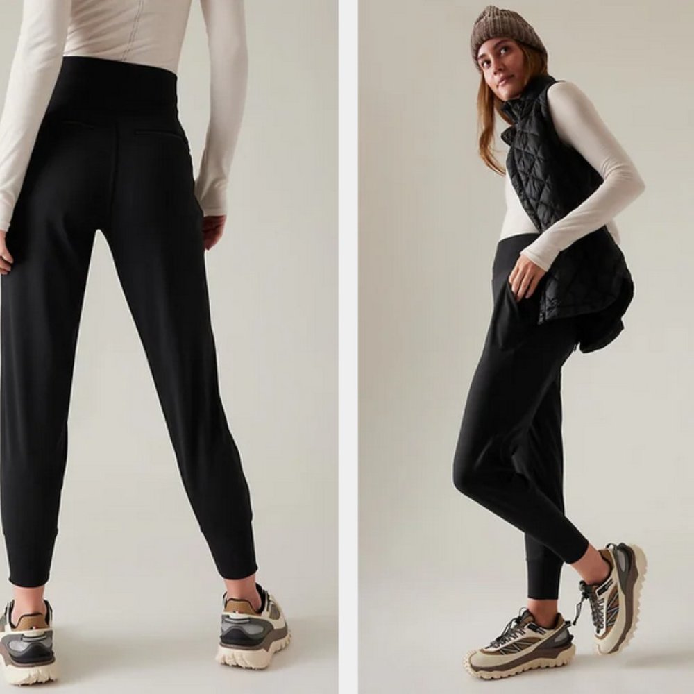 Athleta Venice Jogger Black Pant Semi Fitted Wicking Quick Dry Travel Large Tall
